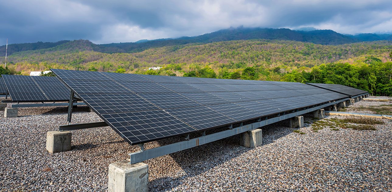 Ground-mount solar array in a mountainous landscape